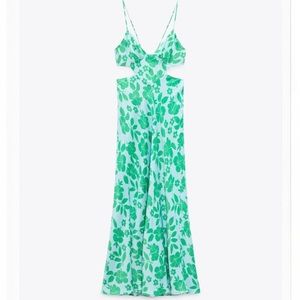 Zara Floral Satin Effect Cut out Dress